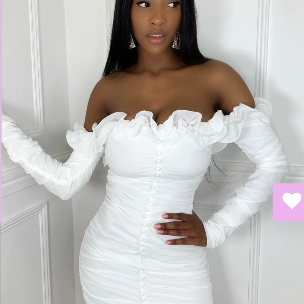 In the Moment Frill Bardot Dress